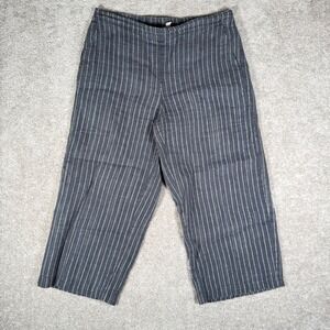 Eileen Fisher Women's M Gray Pinstripe Linen Blend Wide Leg Cropped Pants